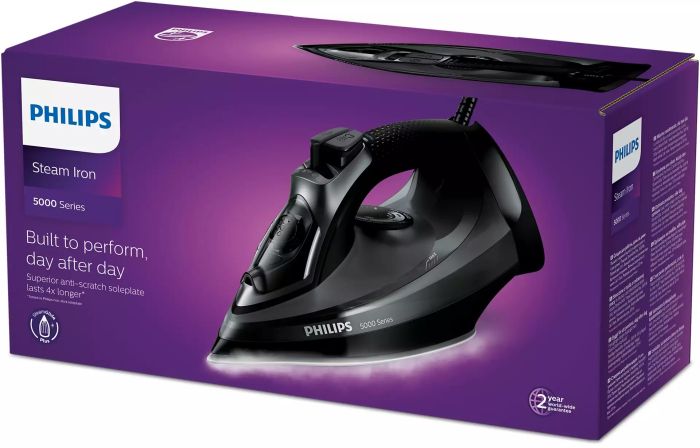 Праска Philips 5000 Series, 2600Вт, 320мл, паровий удар -200гр, постійна пара - 45гр, керам. підошва, чорний
