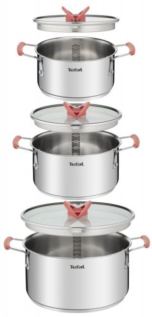 Набор посуды Tefal Opti Space, 6 предметов, нержавеющая сталь, силикон, стекло