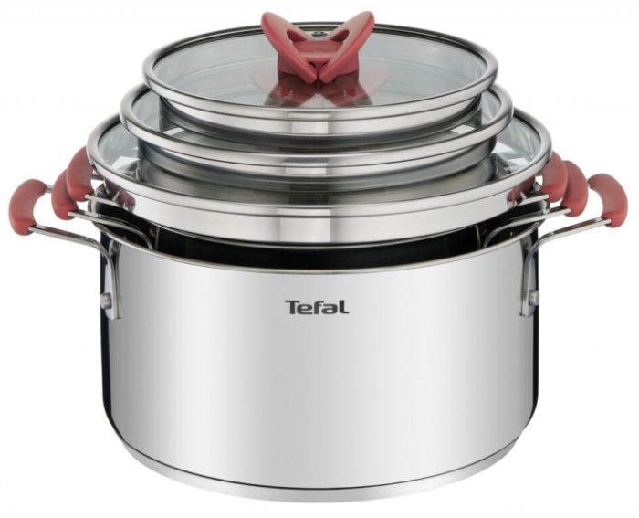 Набор посуды Tefal Opti Space, 6 предметов, нержавеющая сталь, силикон, стекло