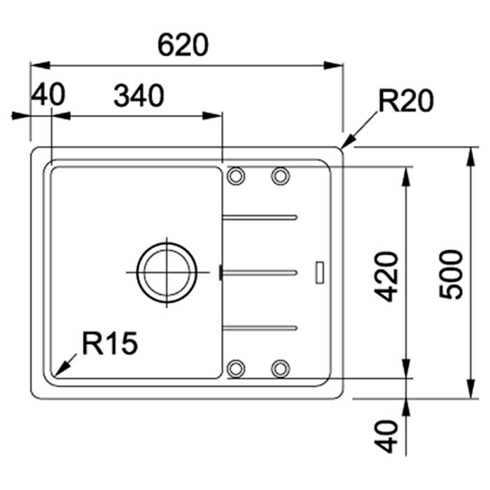 Мойка кухонная Franke Basis, фрагранит, прямоуг., с крылом, 620х500х200мм, чаша- 1, накладная, BFG 611-62, серый камень
