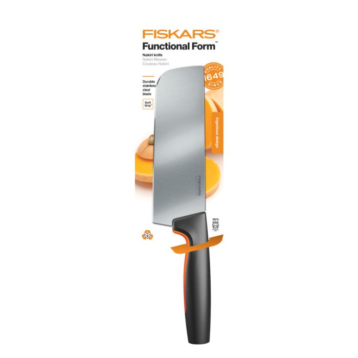 Кухонний ніж поварський Nakiri Fiskars Functional Form, 15.8см, нержавіюча сталь, пластик, чорний
