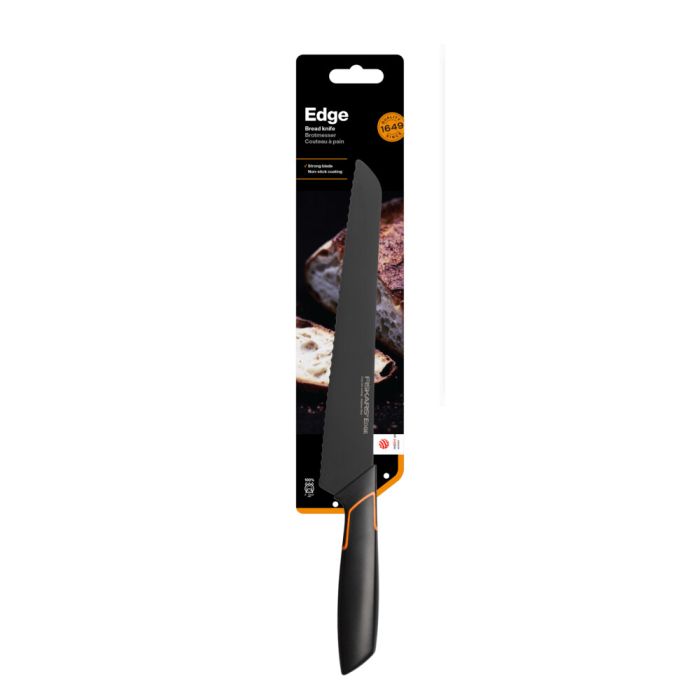 Кухонний ніж для хліба Fiskars Edge, 23.4см, нержавіюча сталь, пластик, чорний