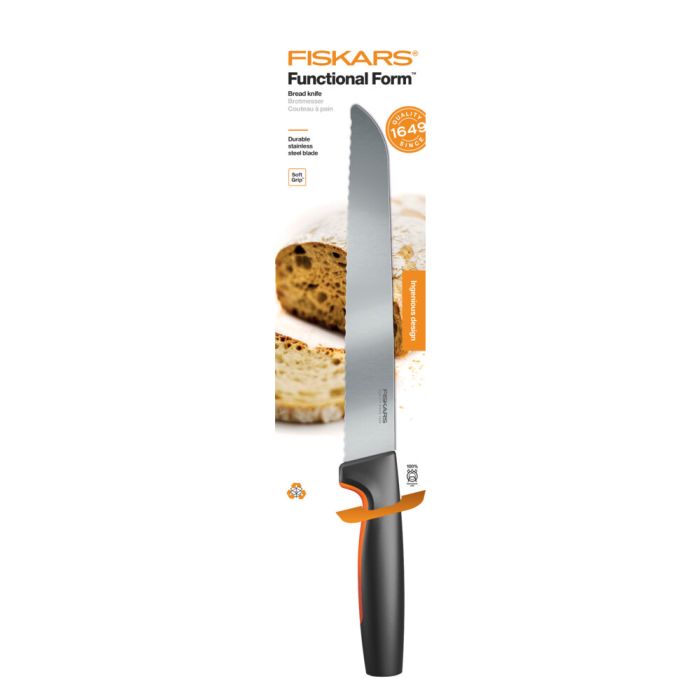 Кухонний ніж для хліба Fiskars Functional Form, 21.3см, нержавіюча сталь, пластик, чорний