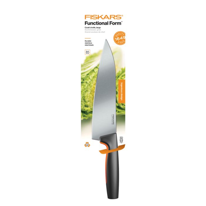 Кухонний ніж кухарський Fiskars Functional Form, великий, 19.9см, нержавіюча сталь, пластик, чорний