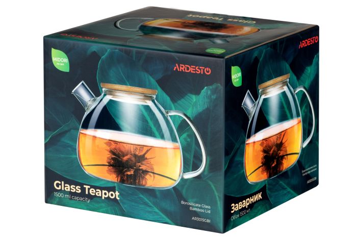 Заварник Ardesto Midori Bubble, 1500мл, боросиликатное стекло, бамбук, прозрачный