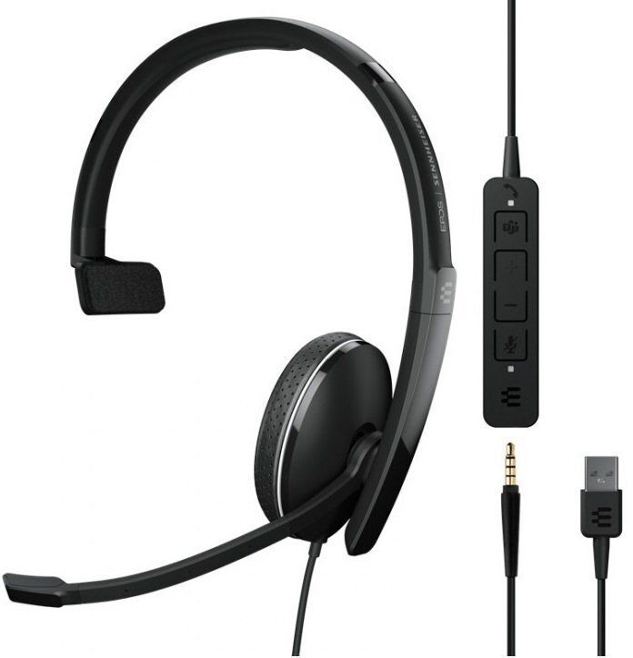 Гарнітура комп'ютерна моно On-Ear EPOS ADAPT 135T USB II, 3.5мм/USB, односпрямований, сертифікат Microsoft Teams, 1.8м, Чорний