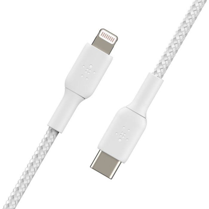Кабель USB-C > Lightning заряджання/синхронізації Belkin 2м, 30Вт, Type-C, плетений, білий