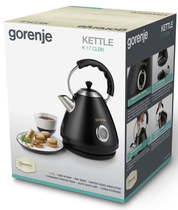 Электрочайник Gorenje 1.7л, пластик, черный