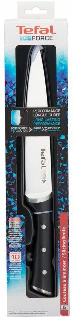 Кухонний ніж поварський Tefal Ice Force, 20см, нержавіюча сталь, пластик, чорний