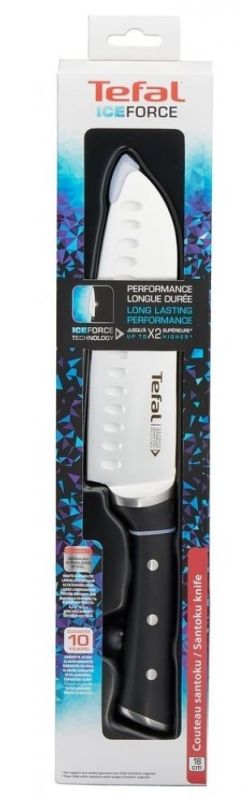Кухонний ніж Сантоку Tefal Ice Force, 18см, нержавіюча сталь, пластик, чорний