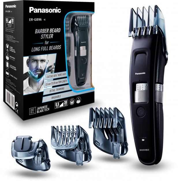 Триммер Panasonic для бороды и усов, сеть+акум., насадок-4, сталь, черный