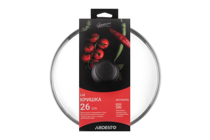 Крышка Ardesto Gemini Gourmet, 26см, термостойкое стекло, нержавеющая сталь, бакелит