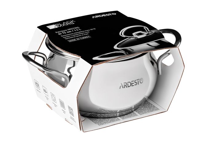 Кастрюля со стеклянной крышкой Ardesto Black Mars, 1.1л, нержавеющая сталь