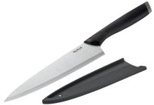 Кухонний ніж кухарський Tefal Comfort, 20см, з чохлом, нержавіюча сталь, пластик, чорний
