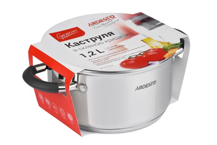 Кастрюля со стеклянной крышкой Ardesto Gemini Salerno,  1.2л, нержавеющая сталь, силикон