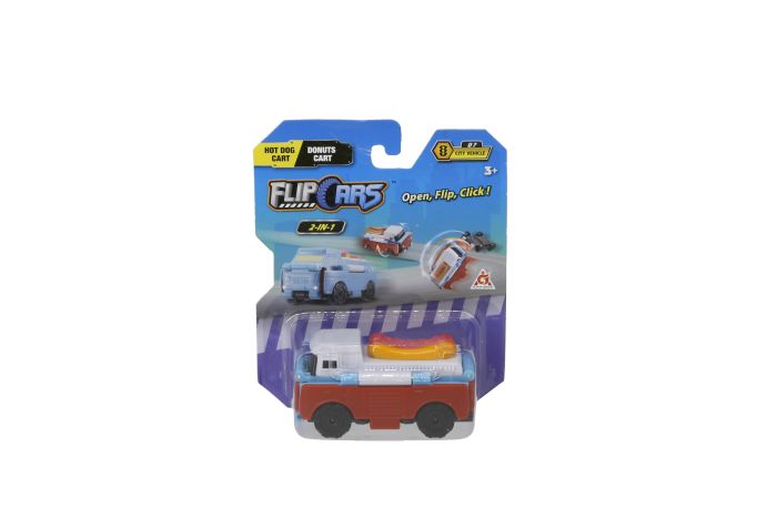 Машинка-трансформер Flip Cars 2 в 1 Городской транспорт, Автомобиль с десертами и Автомобиль с хот догами