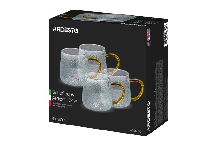 Набор чашек Ardesto Dew, 350мл, 4шт, боросиликатное стекло, прозрачный