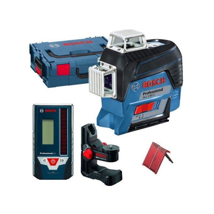 Нівелір лазерний акумуляторний Bosch Professional GLL 3-80 C, 12В, акб 2А·год, до 24м/120м, ±0,2мм/м, +LR7 +BM1, L-Boxx, IP 54