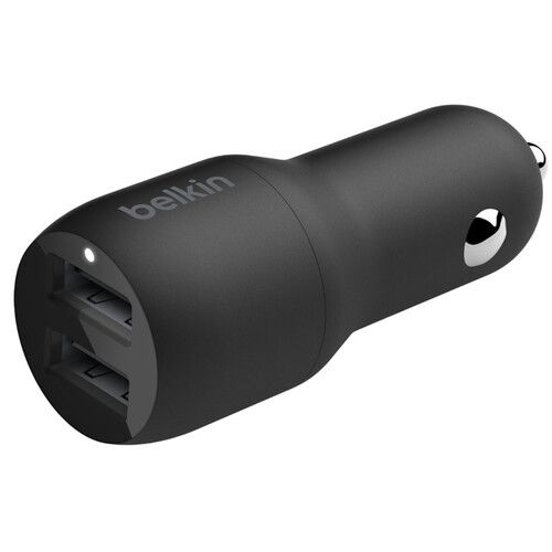 Зарядное устройство автомобильное Belkin 24Вт 2хUSB-A, кабель USB-A > USB-C 1м, черный