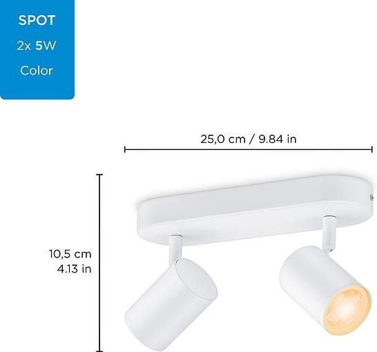 Светильник точечный накладной умный WiZ IMAGEO Spots, 2х5W, 2200-6500K, RGB, Wi-Fi, белый