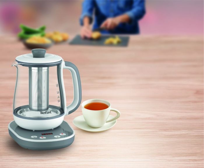 Електрочайник Tefal Tastea tea maker 1.5л, скло, заварник, біло-сірий