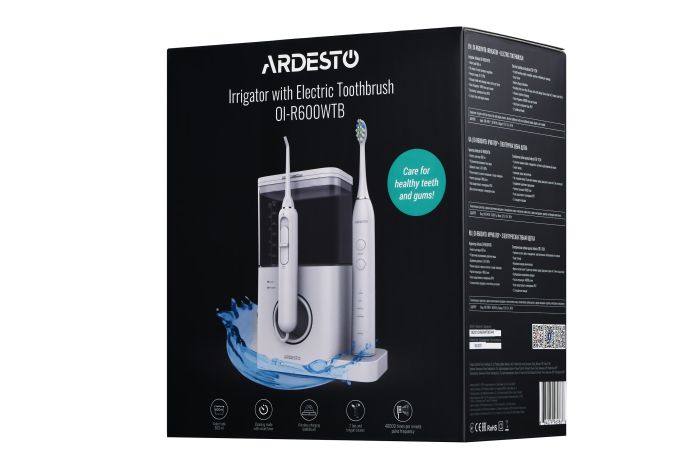 Ирригатор Ardesto стационарный+электрическая зубная щётка, чаша 600 мл, от сети , 3 насадки, белый