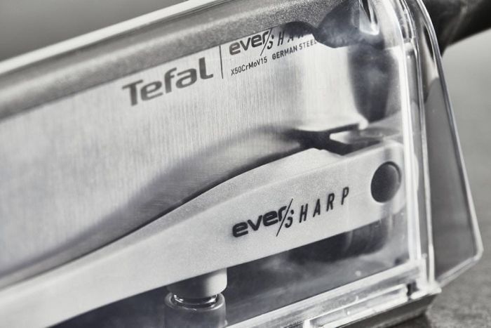 Кухонний ніж кухарський Tefal Eversharp, 16.5см, з чохол-точило нержавіюча сталь, пластик, чорний