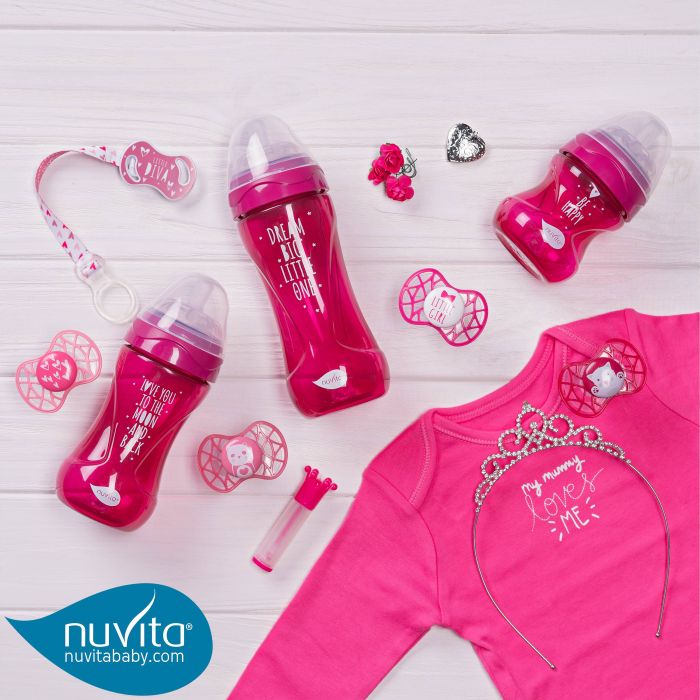 Пустушка Nuvita Air55 Cool 6міс+, ортодонтична, з ковпачком, сердечки, рожевий