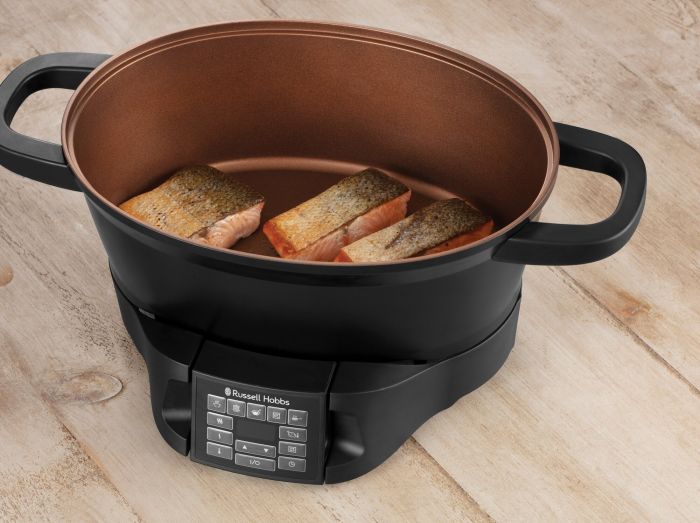 Мультиварка Russell Hobbs GoodToGo, 1000Вт, чаша-6.5л, електронне керув., знімна кришка, кераміка, чорний