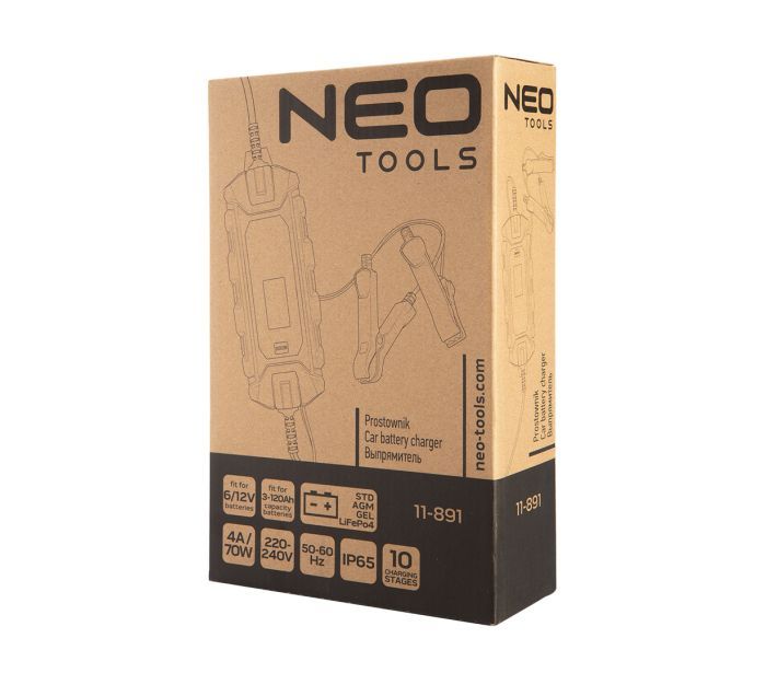 Зарядное устройство Neo Tools, 4A/70Вт, 3-120А•ч, для STD/AGM/GEL/LiFePO4 аккумуляторов