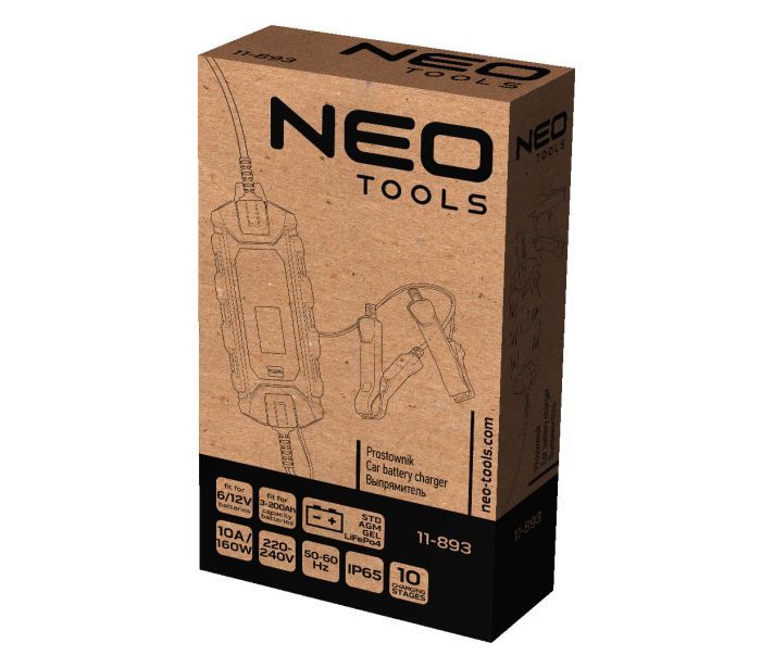 Зарядное устройство Neo Tools, 10А/160Вт, 3-200А•ч, для STD/AGM/GEL/LiFePO4 аккумуляторов