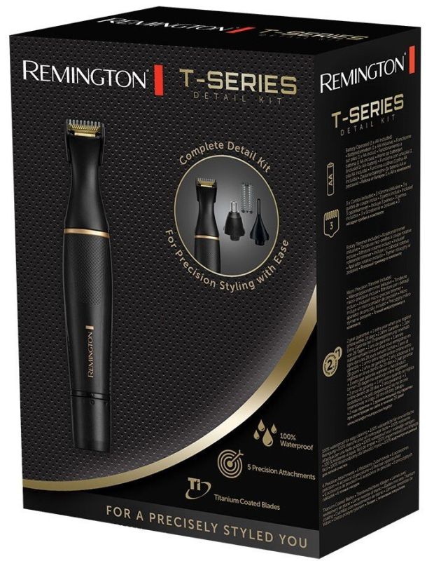 Триммер Remington T-Series для бороды, усов, окантовки,бровей, носа и ушей, ААх1, вибрационный мотор, насадок-4, сталь, черн.