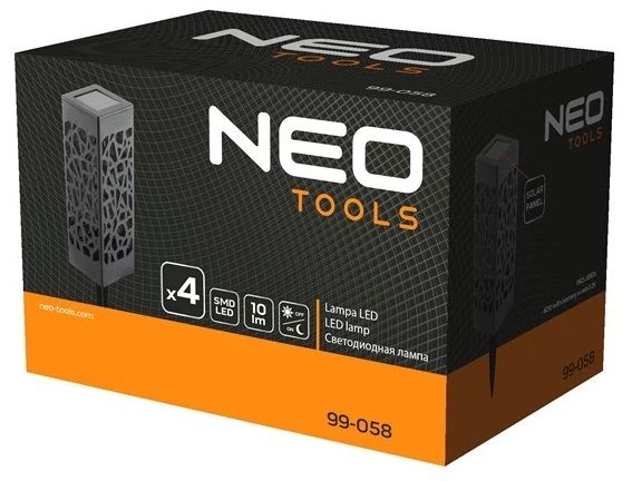 Світильник ландшафтний Neo Tools LED 0.3Вт 10Лм 3000К 600мА•год автономний датчик сутінків чорний