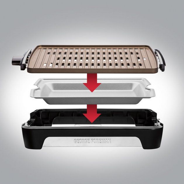 Гриль George Foreman барбекю Smokeless BBQ Grill 1606Вт, темп. режимів-3, з`ємні пластини, пластик, чорний