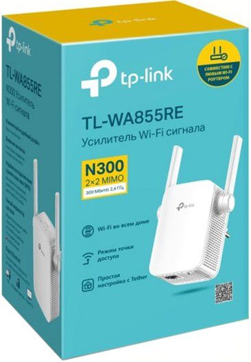 Расширитель покрытия WiFi TP-LINK  N300, 1хFE LAN TP-Link TL-WA855RE