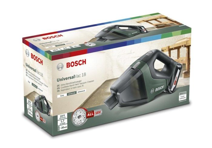 Пилосос професійний акумуляторний Bosch UniversalVac 18 18В акб 1х2.5Ач 9кПа контейнер 0.5л 1.3кг