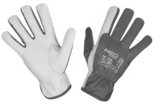 Перчатки рабочие Neo Tools, козья кожа, р.8, серо-белый
