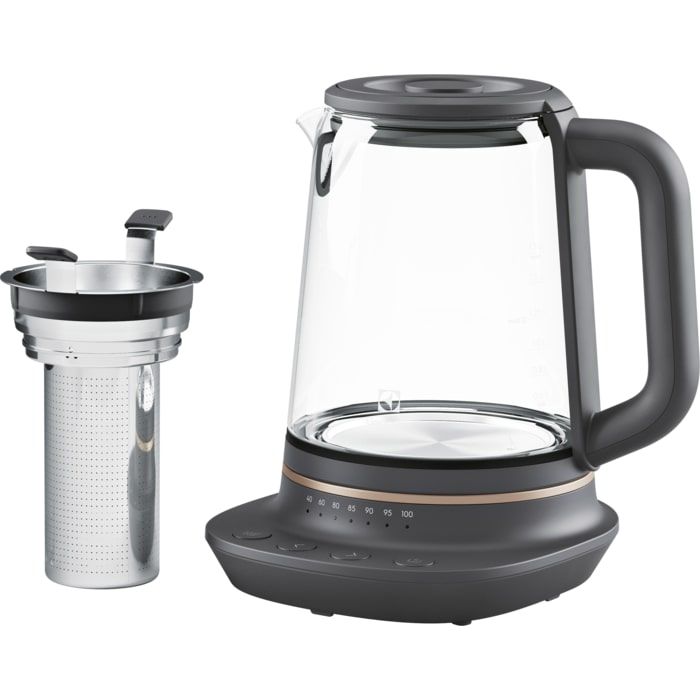 Електрочайник Electrolux 1.7л, Strix, скло, заварник, підтримка температури, чорний
