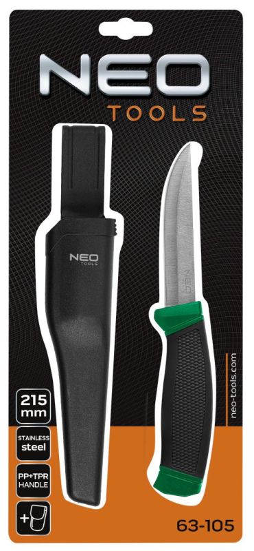 Ніж універсальний Neo Tools, 215мм, лезо 95мм, рукоятка двокомпонентна, чохол