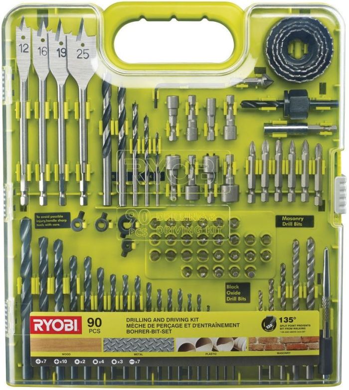 Набір біт і свердел Ryobi RAKDD90 90шт кейс