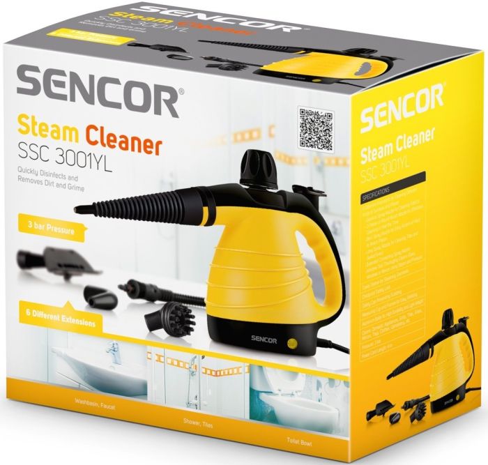 Пароочиститель Sencor, 1000Вт, 350мл, 3Бар, желтый