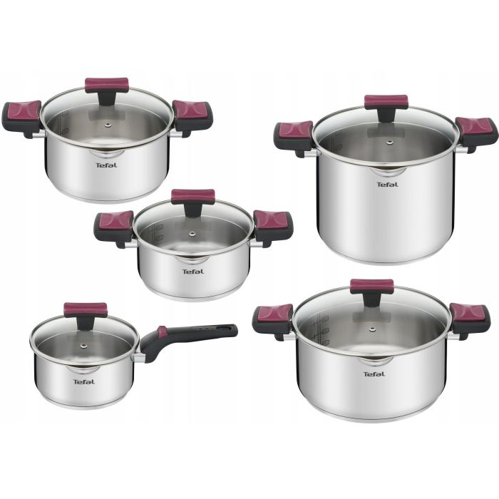 Набор посуды Tefal Cook&Clip, 10 предметов, нержавеющая сталь, бакелит, стекло
