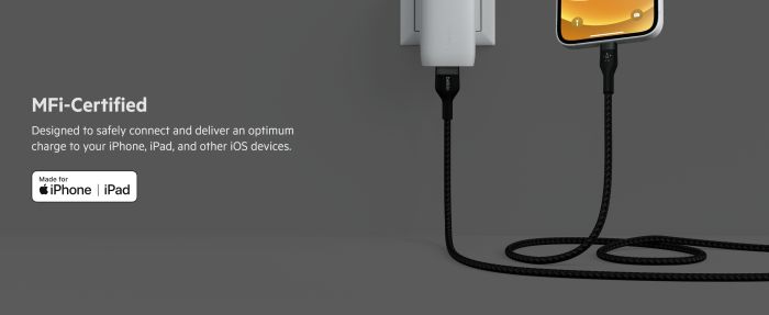 Кабель USB-A > Lightning зарядки/синхронизации Belkin, 1м, витой, силиконовый, с ремешком на магните, черный