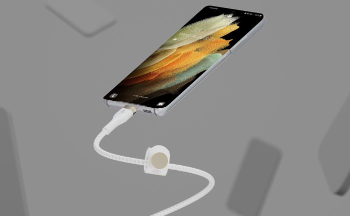 Кабель USB-C > USB-C заряджання/синхронізації Belkin 1м, 60Вт, Type-C, плетений, силіконовий, з ремінцем на магніті, білий