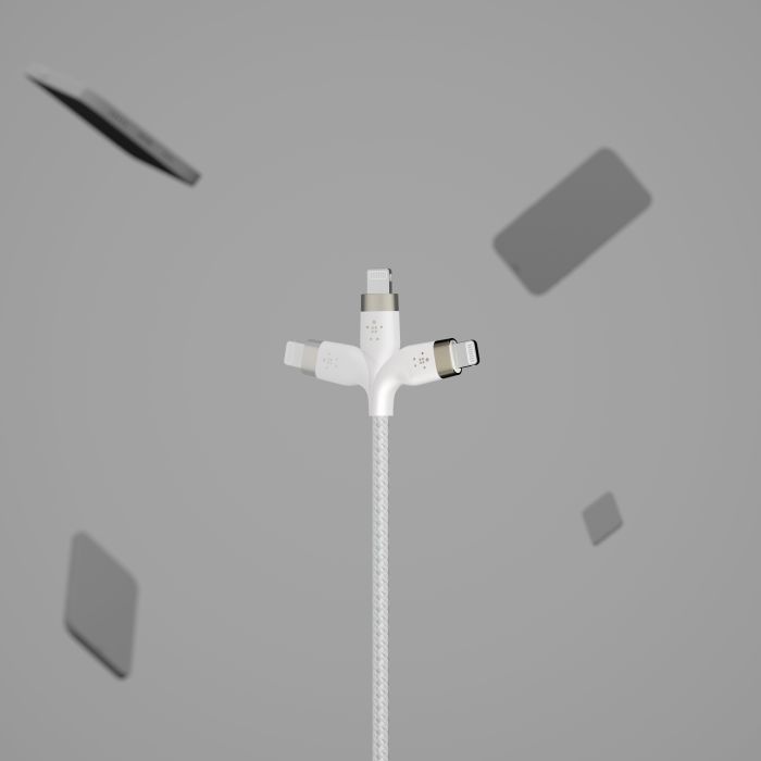 Кабель USB-A > Lightning заряджання/синхронізації Belkin 1м, плетений, силіконовий, з ремінцем на магніті, білий