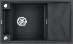 Мийка кухонна Deante Magnetic, граніт, прямокутник, з крилом, 820х500х219мм, чаша - 1, накладна, металічний графіт