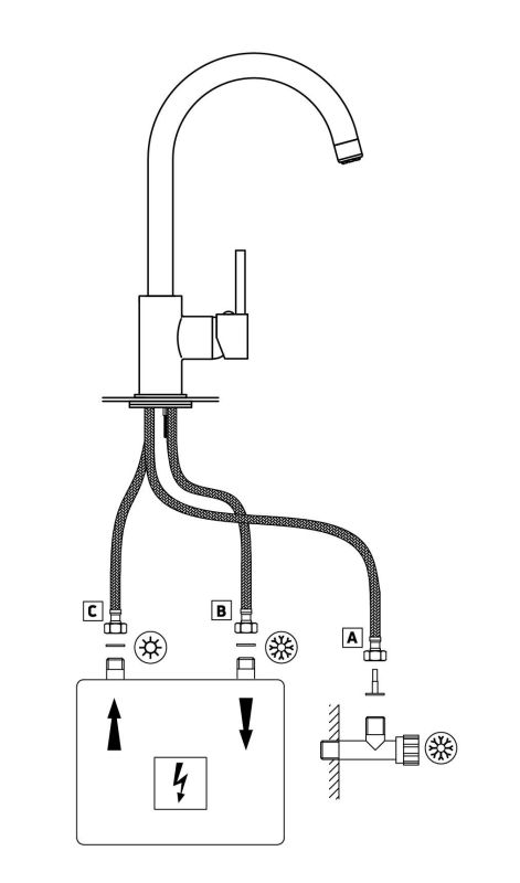 Смеситель Deante для кухни Low pressure, дл.излива - 183мм, поворотный, 1 рычаг, 3-е подкл., хром