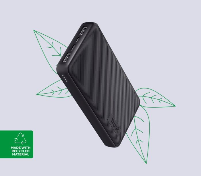 Портативное зарядное устройство power bank Trust Primo ECO, 20000мА·год, 2хUSB-A/USB-C, 15W, Чорний