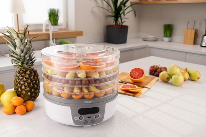 Сушарка для продуктів  Ardesto , 250Вт, піддонів -5x3см, діаметр-32см, макс-70°С, таймер, електр. управління, пластик , білий ARDESTO FDB-5321T