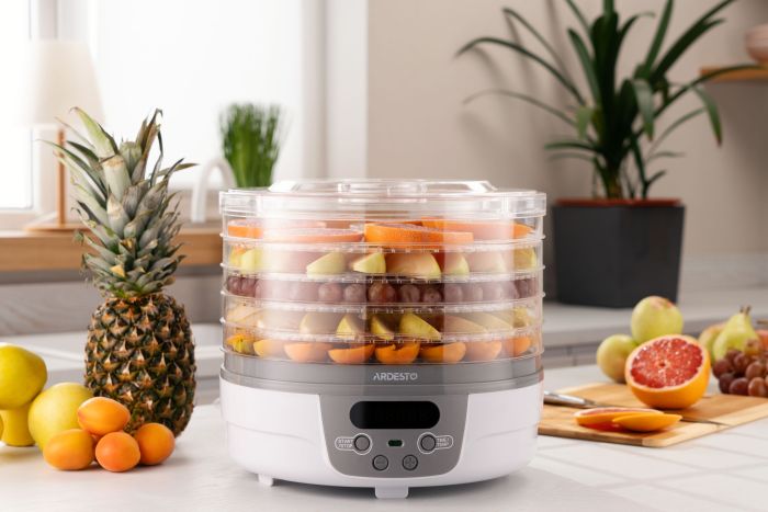 Сушарка для продуктів  Ardesto , 250Вт, піддонів -5x3см, діаметр-32см, макс-70°С, таймер, електр. управління, пластик , білий ARDESTO FDB-5321T